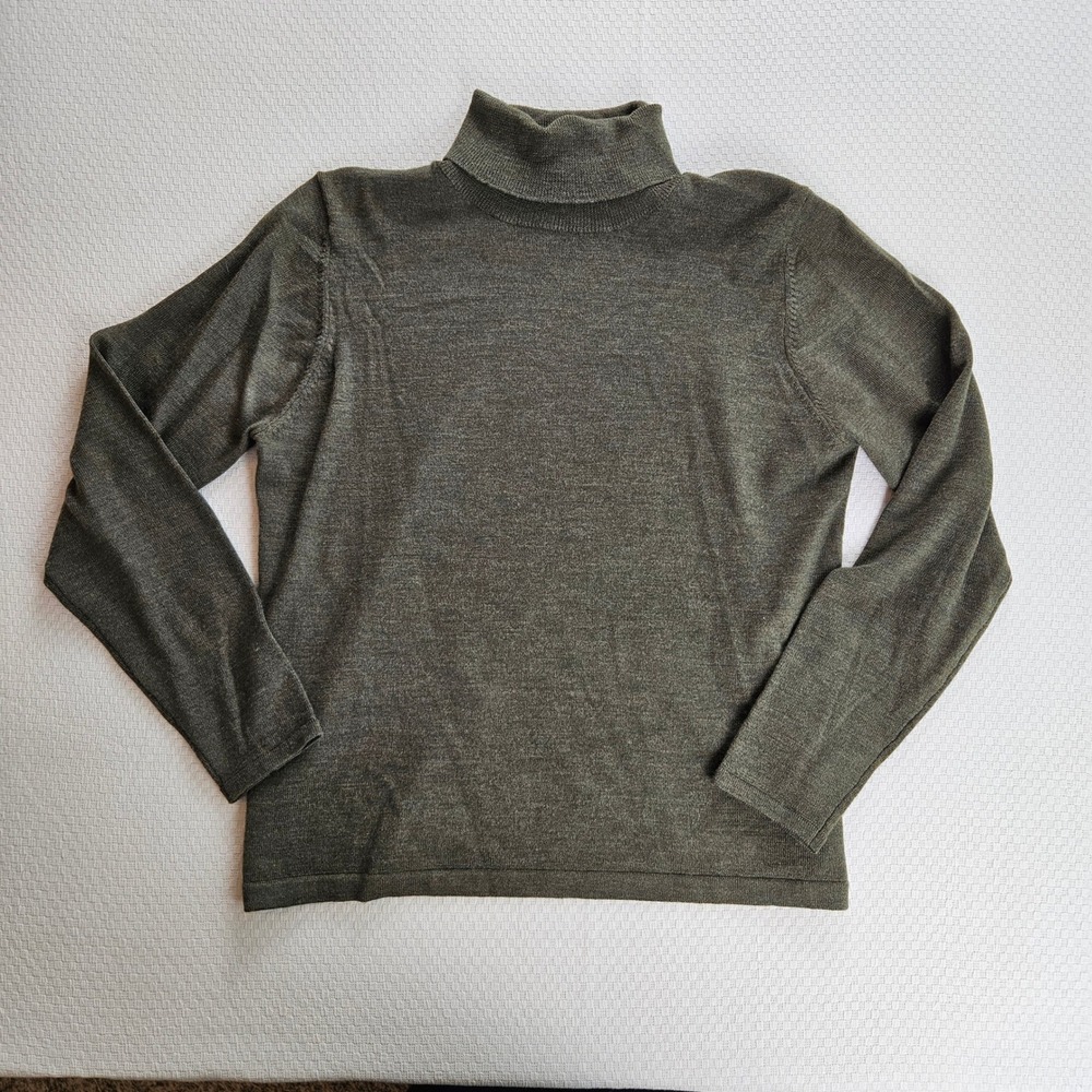 Vintage Lands End Olive Green 100% Wool Turtleneck Sweater Women Size M Classic